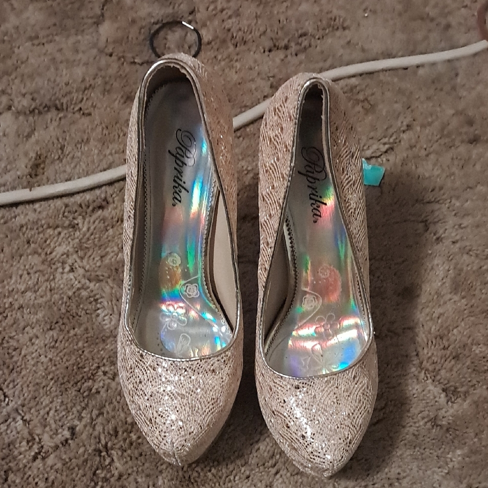 Paprika Gold and Cream Heels Sparkling Elegance